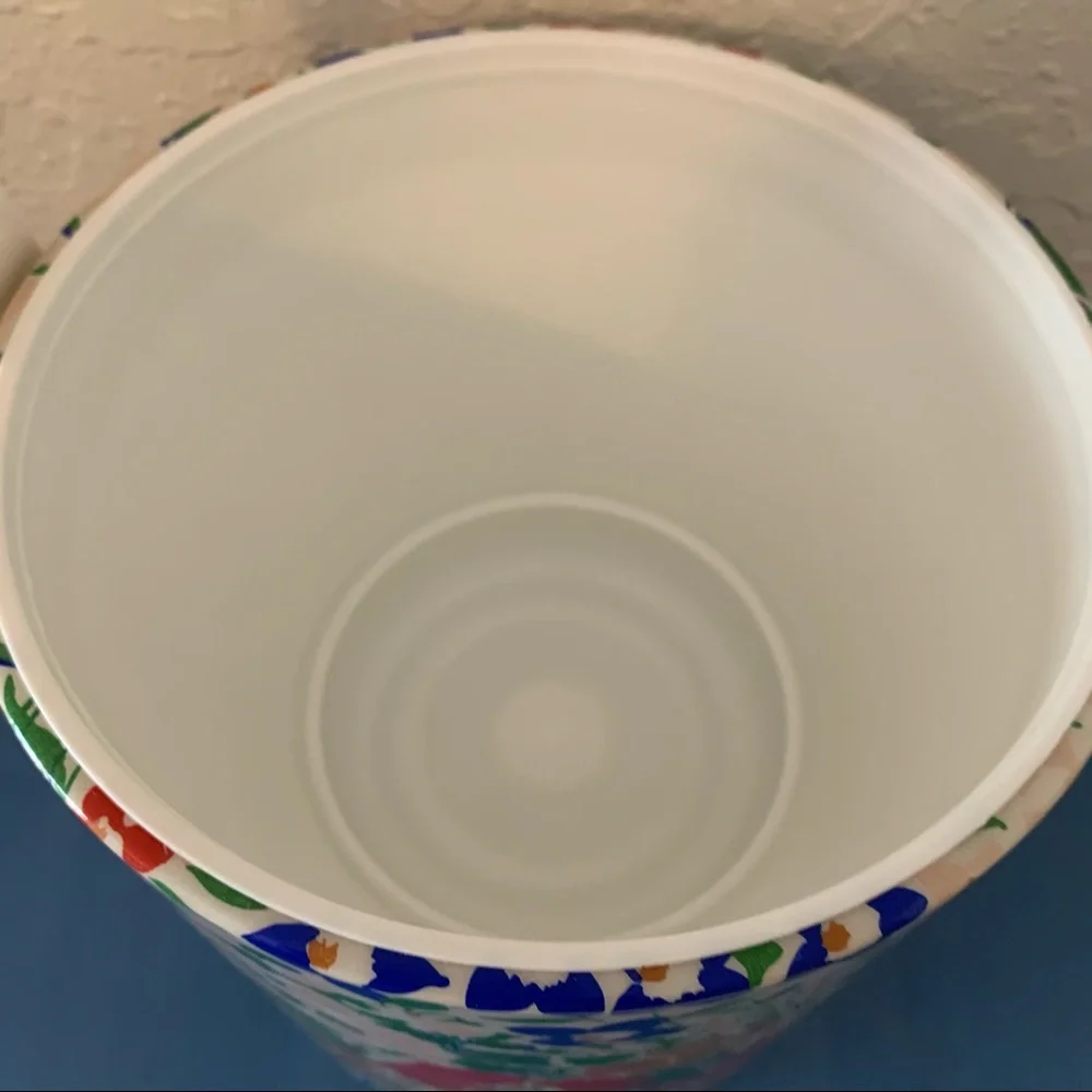 Vintage Multicolor Floral Ice Bucket with Gold Handle